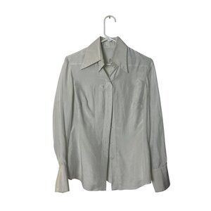 Chanel Vintage White Long-Sleeve Button-Up Shirt With Subtle Text Pattern